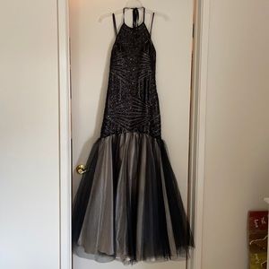 Black halter top mermaid bottom formal dress
